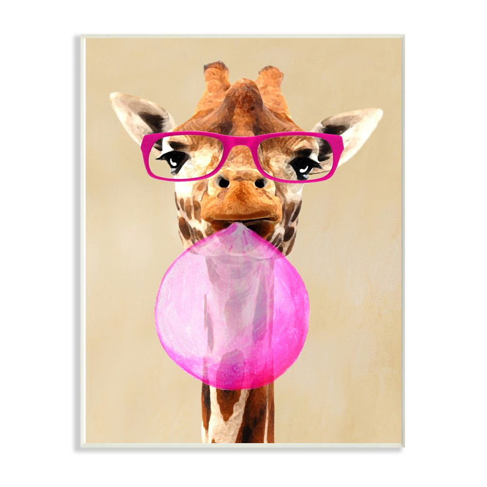The Stupell Home Decor Collection Giraffe With Bubblegum and Pink Glasses Wall Plaque Art