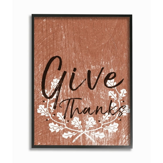 Stupell Give Thanks Oak Leaves Framed Giclee Texturized Art 11 x 14