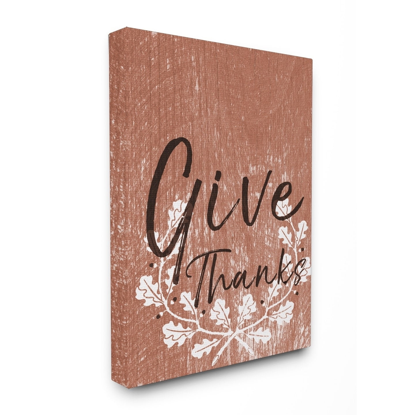 The Stupell Home Decor Collection Give Thanks Oak Leaves Stretched Canvas Wall Art, 16 x 1.5 x 20