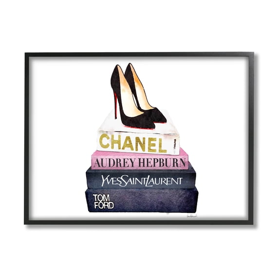 The Stupell Home Decor Collection Glam Fashion Book Set Black Pump Heels Oversized Framed Giclee Texturized Art