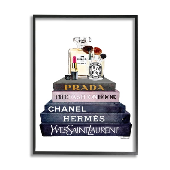 The Stupell Home Decor Collection Glam Fashion Book Set With Makeup Framed Giclee Texturized Art