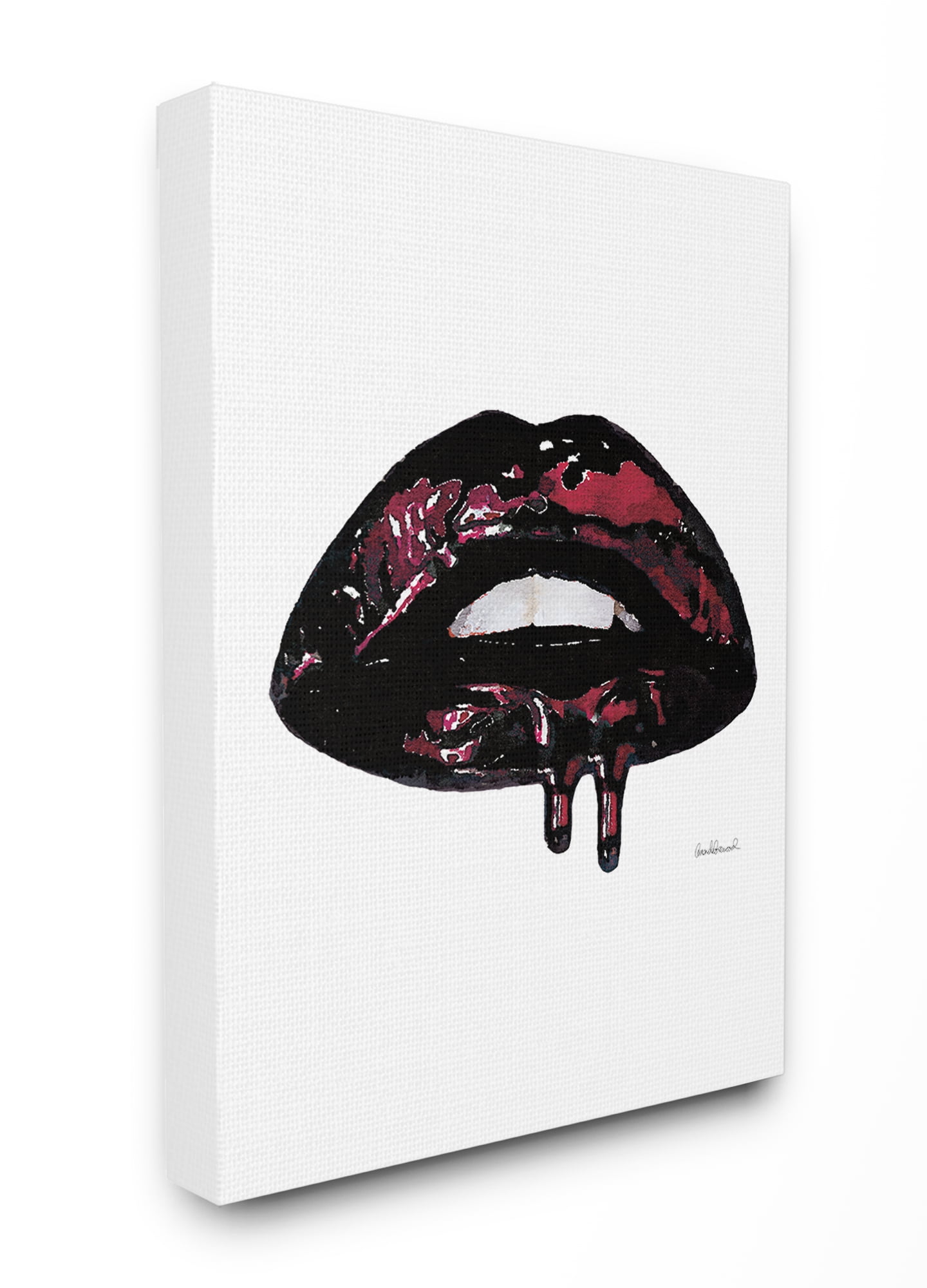 The Stupell Home Decor Collection Glam Fashion Lips with Red Lipgloss Drip Minimal Oversized Stretched Canvas Wall Art, 24 x 1.5 x 30