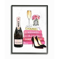 The Stupell Home Decor Collection Glam Pink Fashion Book Champagne Heels and Flowers Framed Giclee Texturized Art