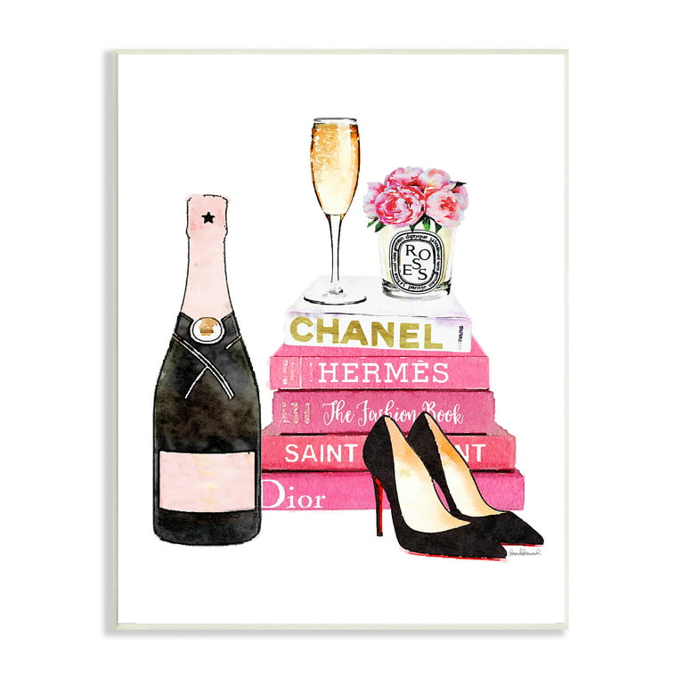 Stupell Industries Glam Pink Fashion Book Champagne Heels and Flowers 10x15 Wall Plaque Art