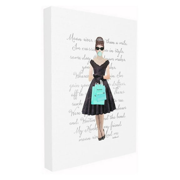 The Stupell Home Decor Collection Glam Shopping Hepburn Woman Blue Bubble Gum Fashion Stretched Canvas Wall Art, 16 x 1.5 x 20