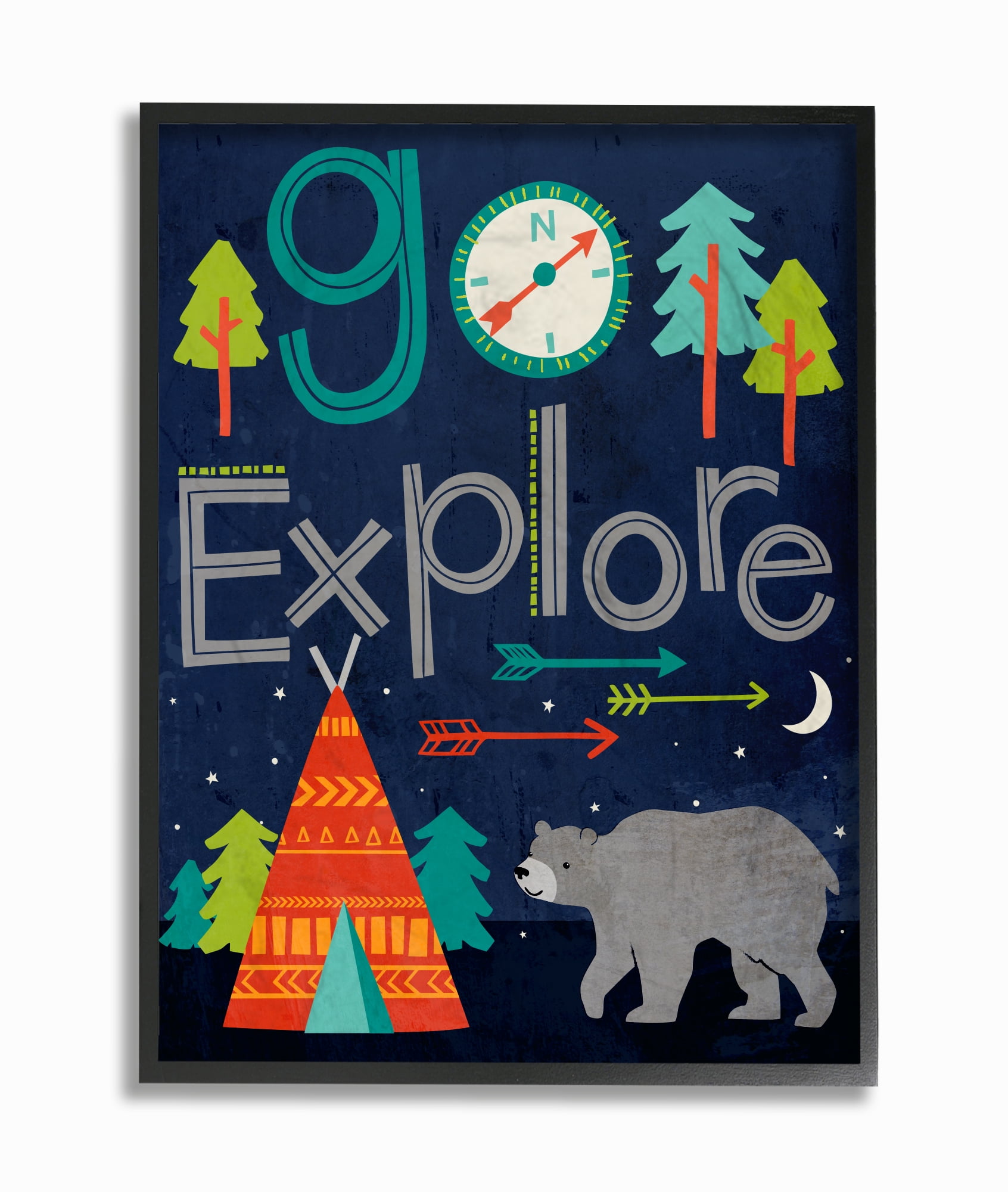 The Stupell Home Decor Collection Go Explore Night Time Tee Pee with Bear Wall Art