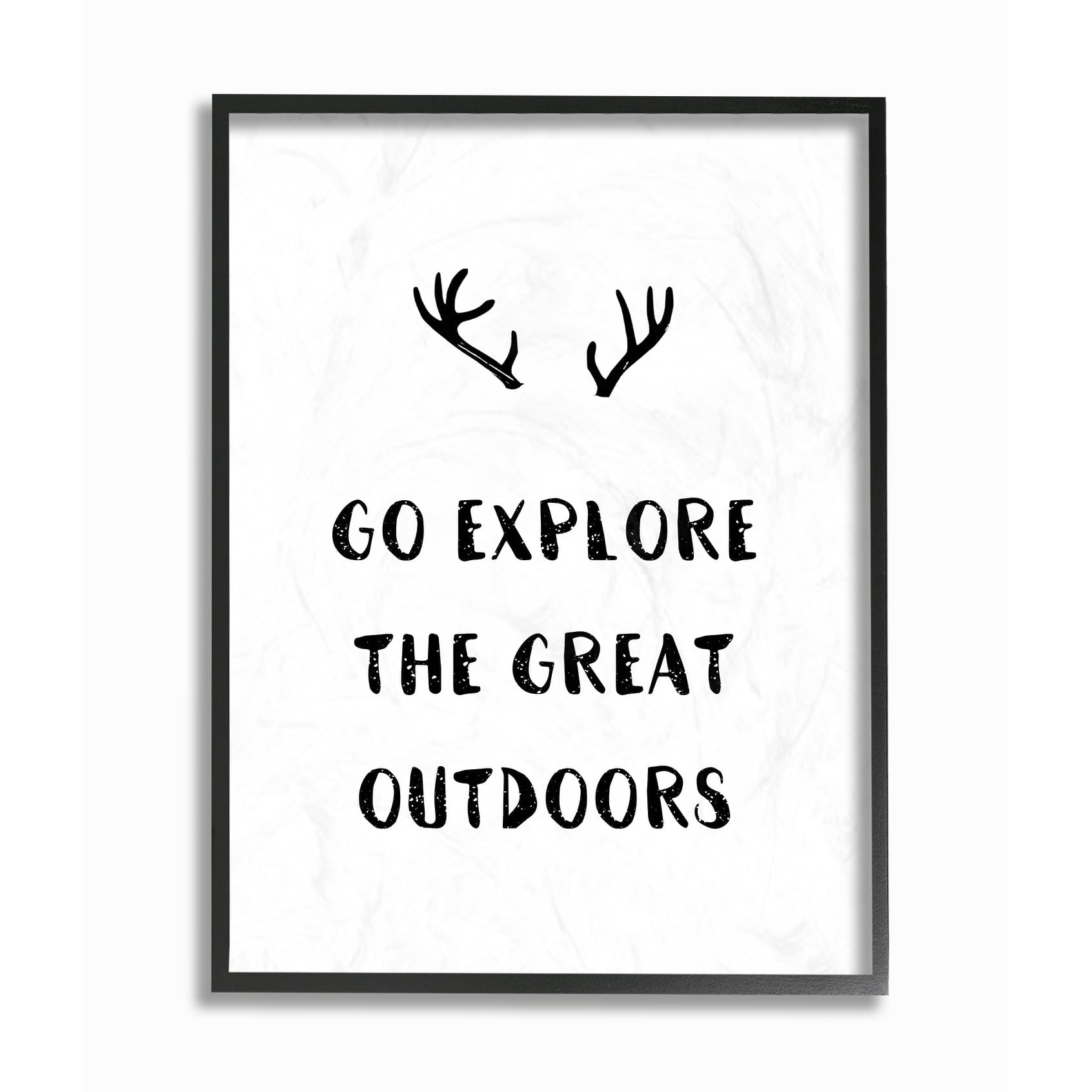 The Stupell Home Decor Collection Go Explore The Great Outdoors Antlers Illustration Framed Giclee Texturized Art, 11 x 1.5 x 14