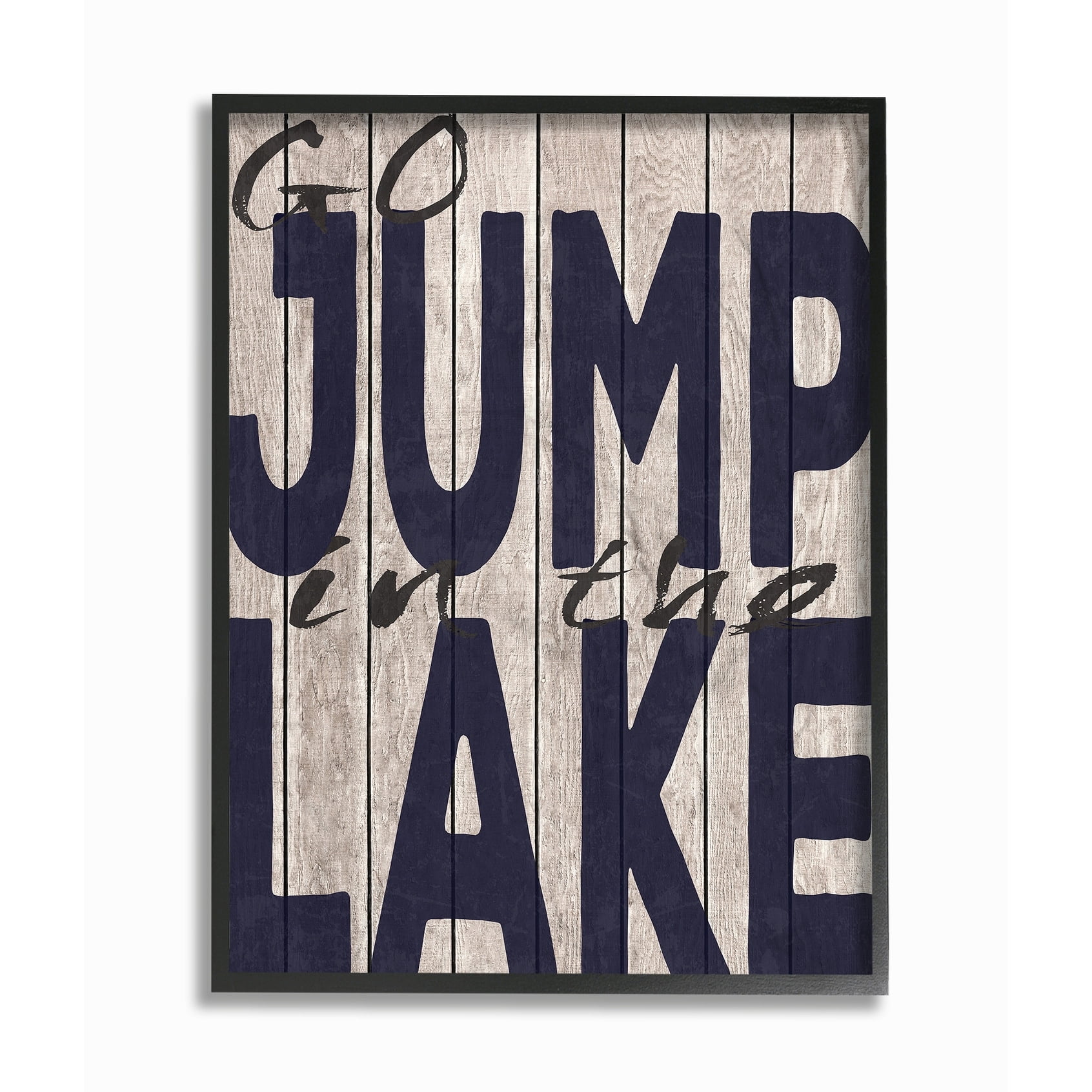 The Stupell Home Decor Collection Go Jump In The Lake Country Typography Navy Framed Giclee Texturized Art, 11 x 1.5 x 14