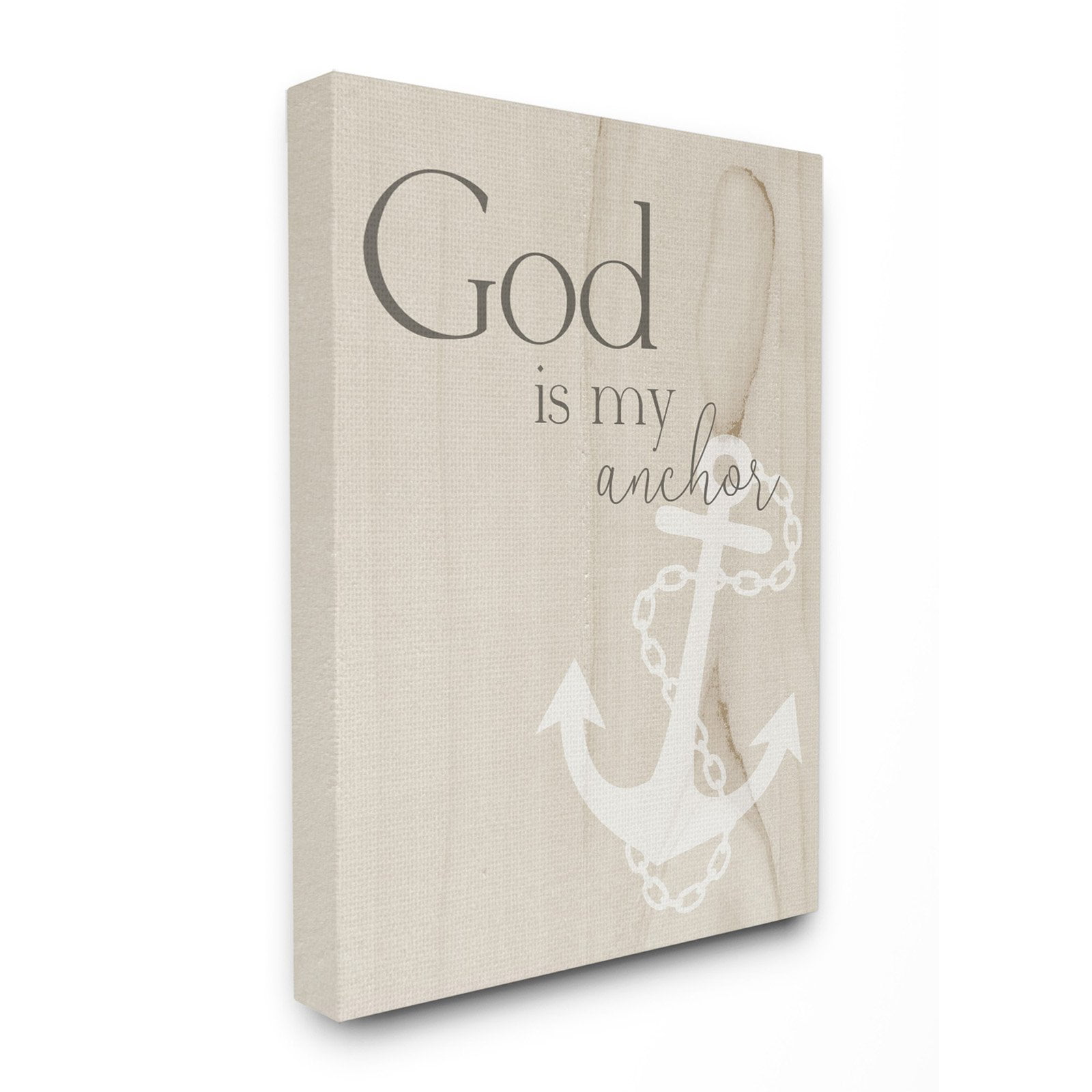 the stupell home decor collection god is my anchor wood texture oversized stretched canvas wall art, 24 x 1.5 x 30