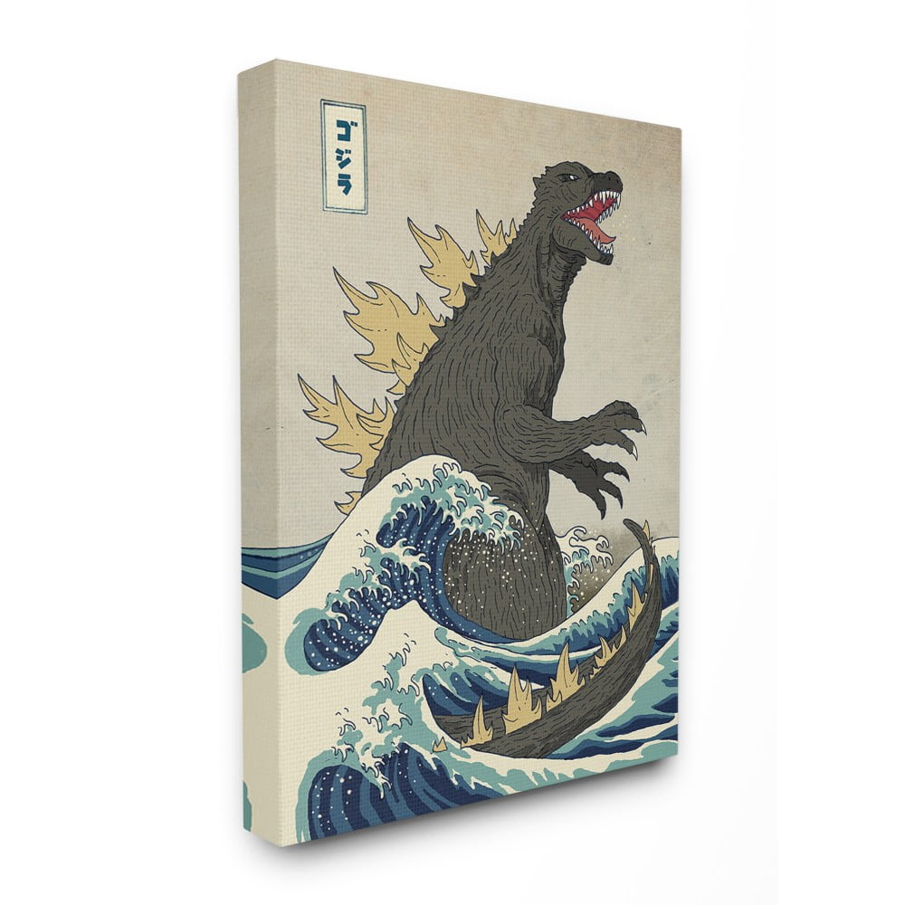 The Stupell Home Decor Collection Godzilla in the Waves Eastern Poster ...