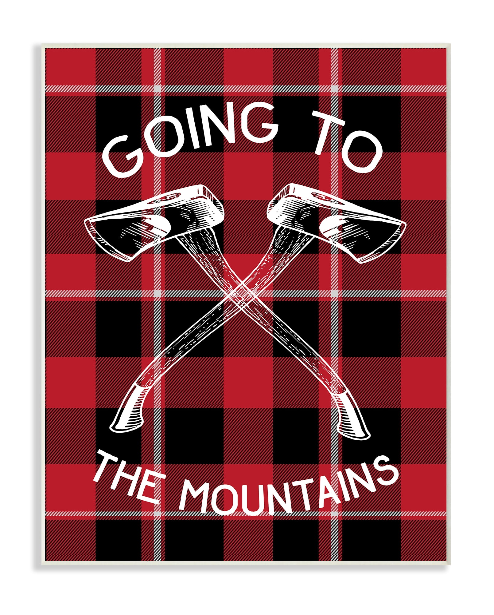 The Stupell Home Decor Collection Going To the Mountains Axes and Plaid Wall Plaque Art, 10 x 0.5 x 15