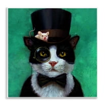 The Stupell Home Decor Collection Good Sir Top Hat Cat with a Mouse and A Monocle Turquoise Painting Wall Plaque Art, 12 x 12