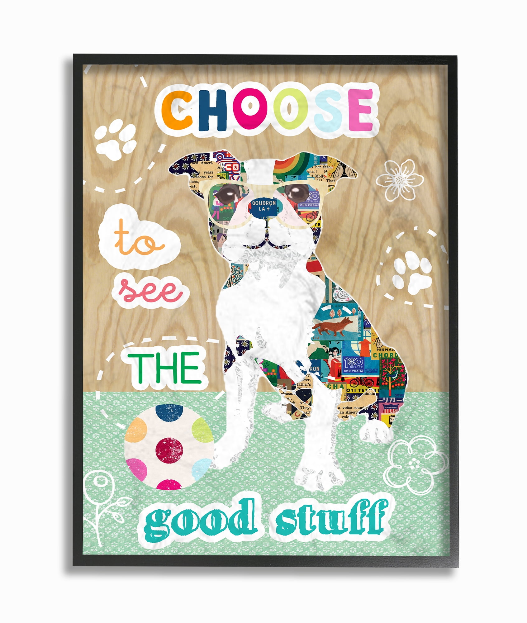 The Stupell Home Decor Collection Good Stuff Pet Dog Pattern Collage Framed Giclee Texturized Art, 11 x 1.5 x 14