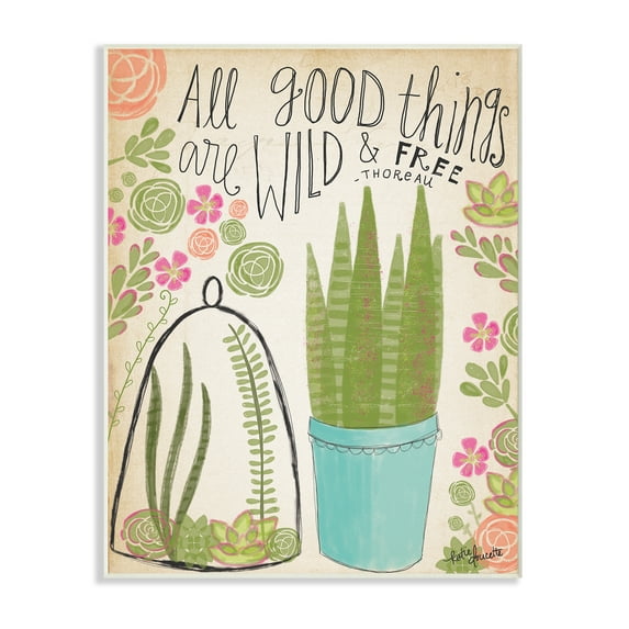The Stupell Home Decor Collection Good Things Are Wild and Free Houseplants Wall Plaque Art, 10 x 0.5 x 15