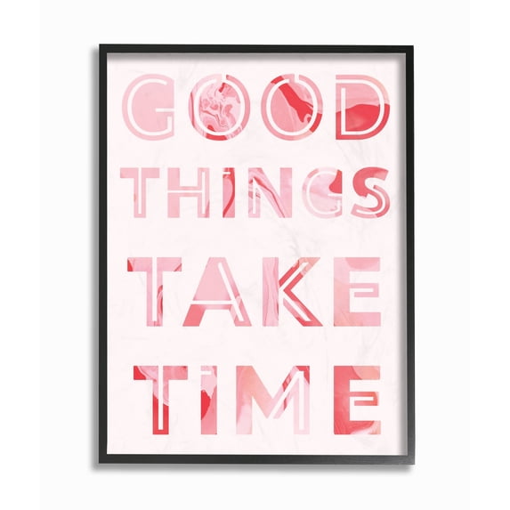 The Stupell Home Decor Collection Good Things Take Time Bright Pink Marble Cut Out Typography Framed Giclee Texturized Art, 16 x 20