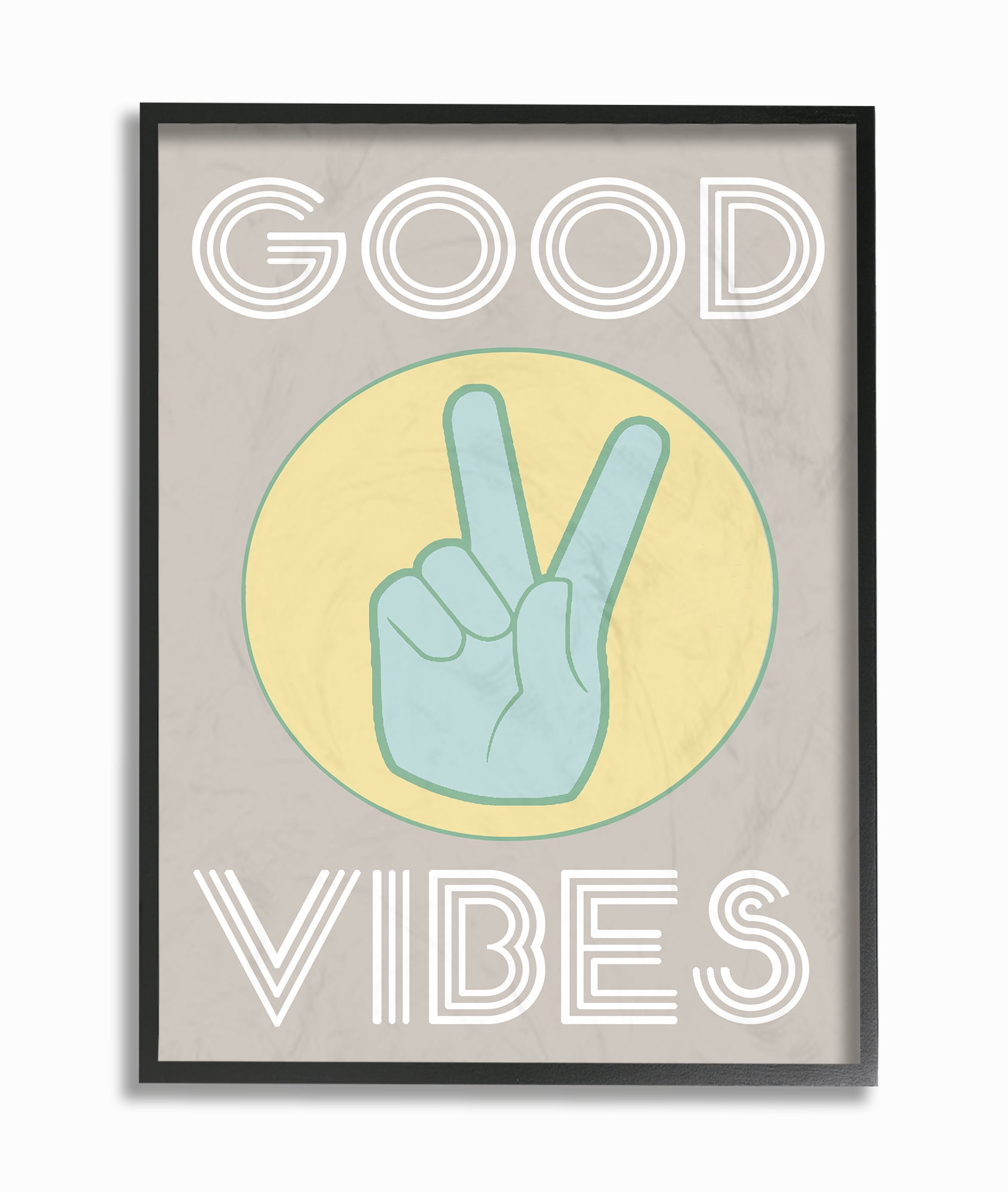 The Stupell Home Decor Collection Good Vibes Peace Hand Oversized Framed Giclee Texturized Art, 16 x 1.5 x 20