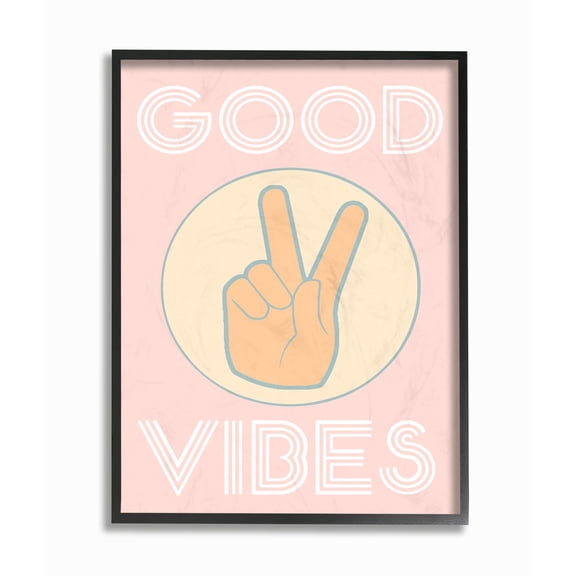 Stupell Good Vibes Peace Hand Pink Framed Giclee Texturized Art 11 x 14