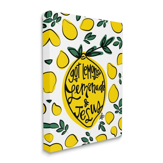 The Stupell Home Decor Collection Got Lemons Lemonade and Jesus Bright Yellow and Green Pattern Canvas Wall Art