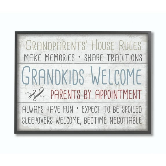 The Stupell Home Decor Collection Grandparents House Rules Type on Planks Framed Giclee Texturized Art
