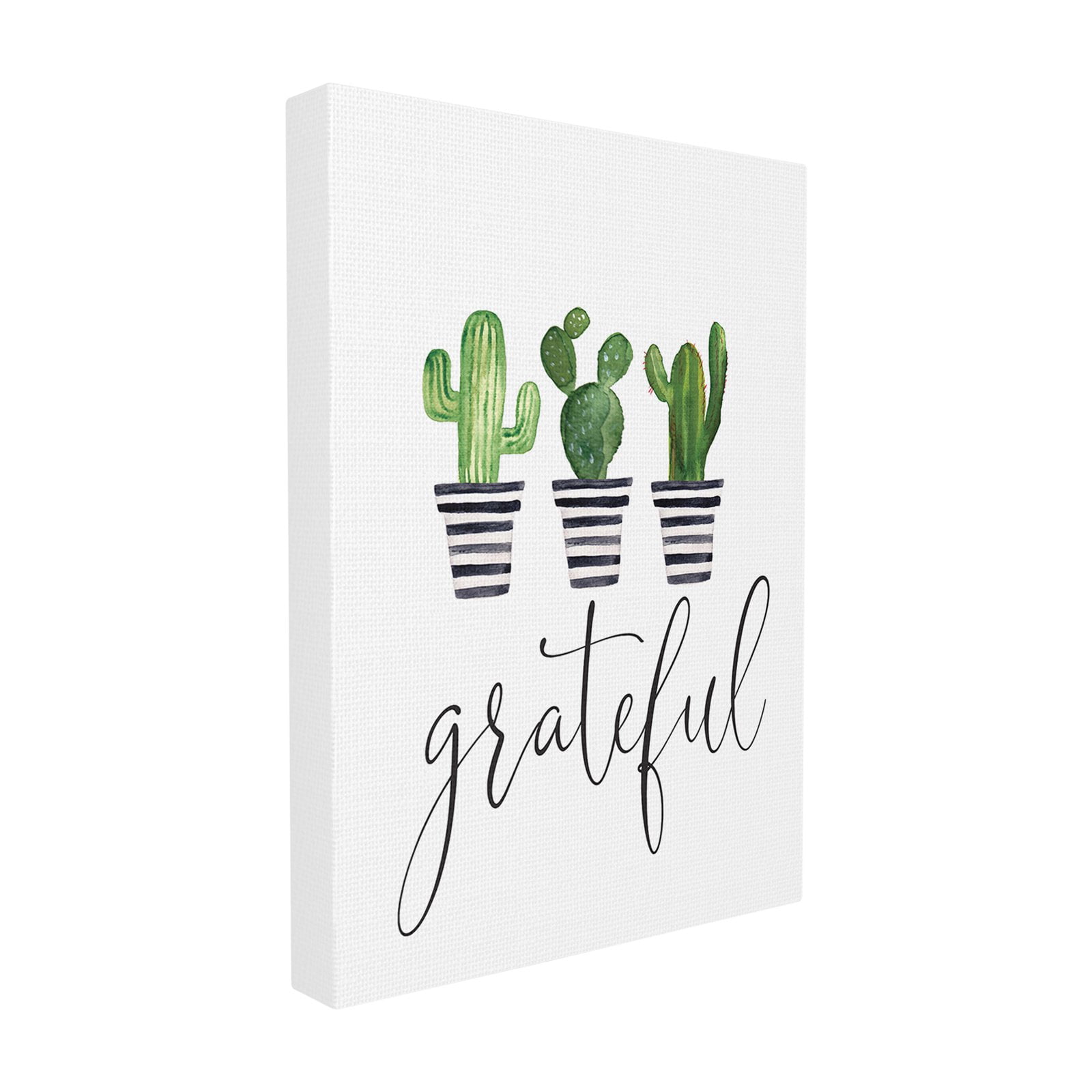 The Stupell Home Decor Collection Grateful Typography Watercolor Cacti and Striped Pots Framed Giclee Texturized Art, 11 x 1.5 x 14