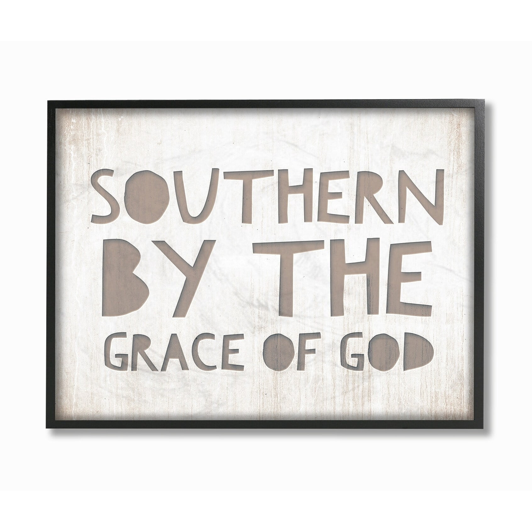 The Stupell Home Decor Collection Grey and White Southern by the Grace Of God Typography Framed Giclee Texturized Art, 11 x 1.5 x 14