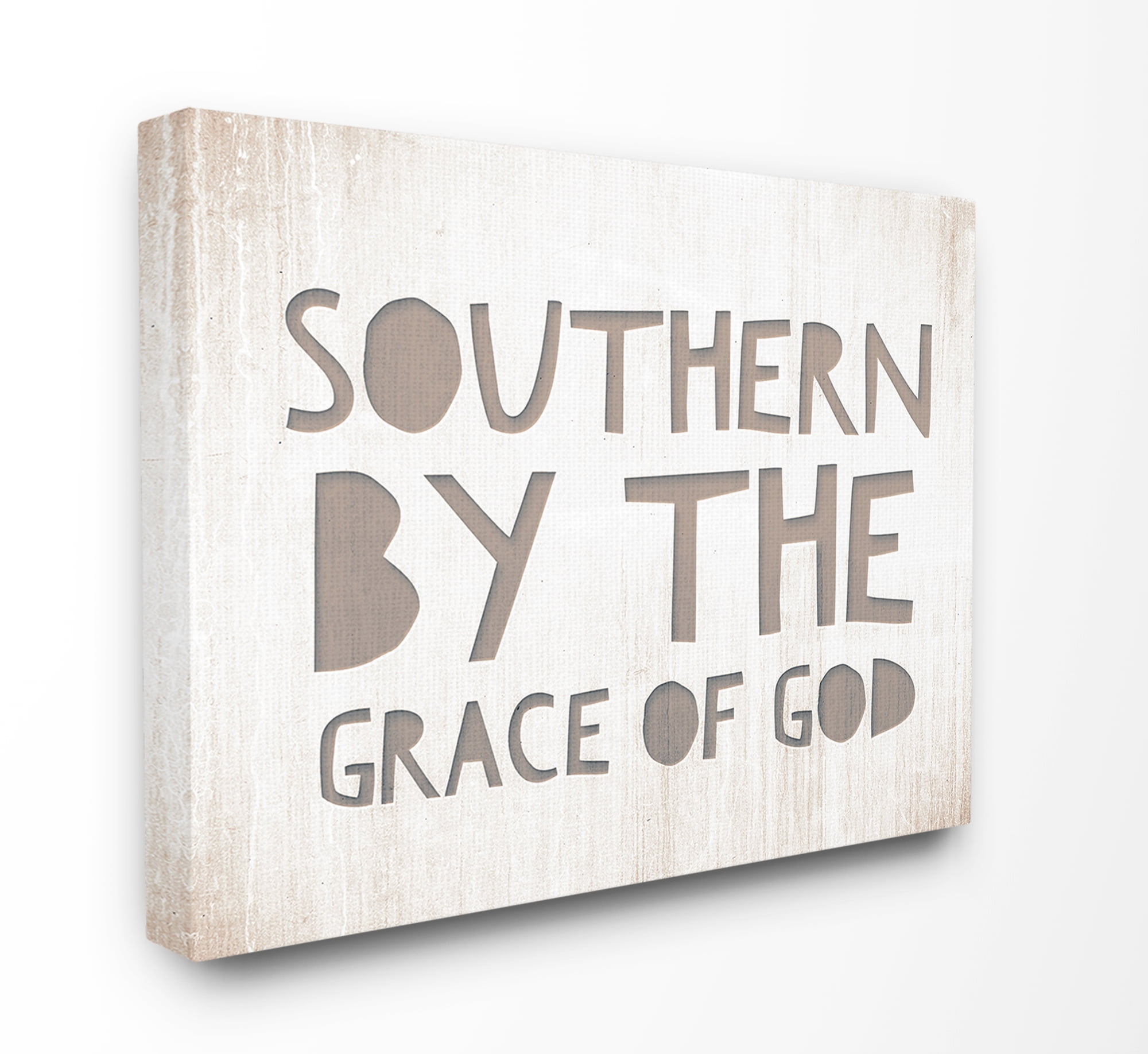 The Stupell Home Decor Collection Grey and White Southern by the Grace Of God Typography Stretched Canvas Wall Art, 16 x 1.5 x 20
