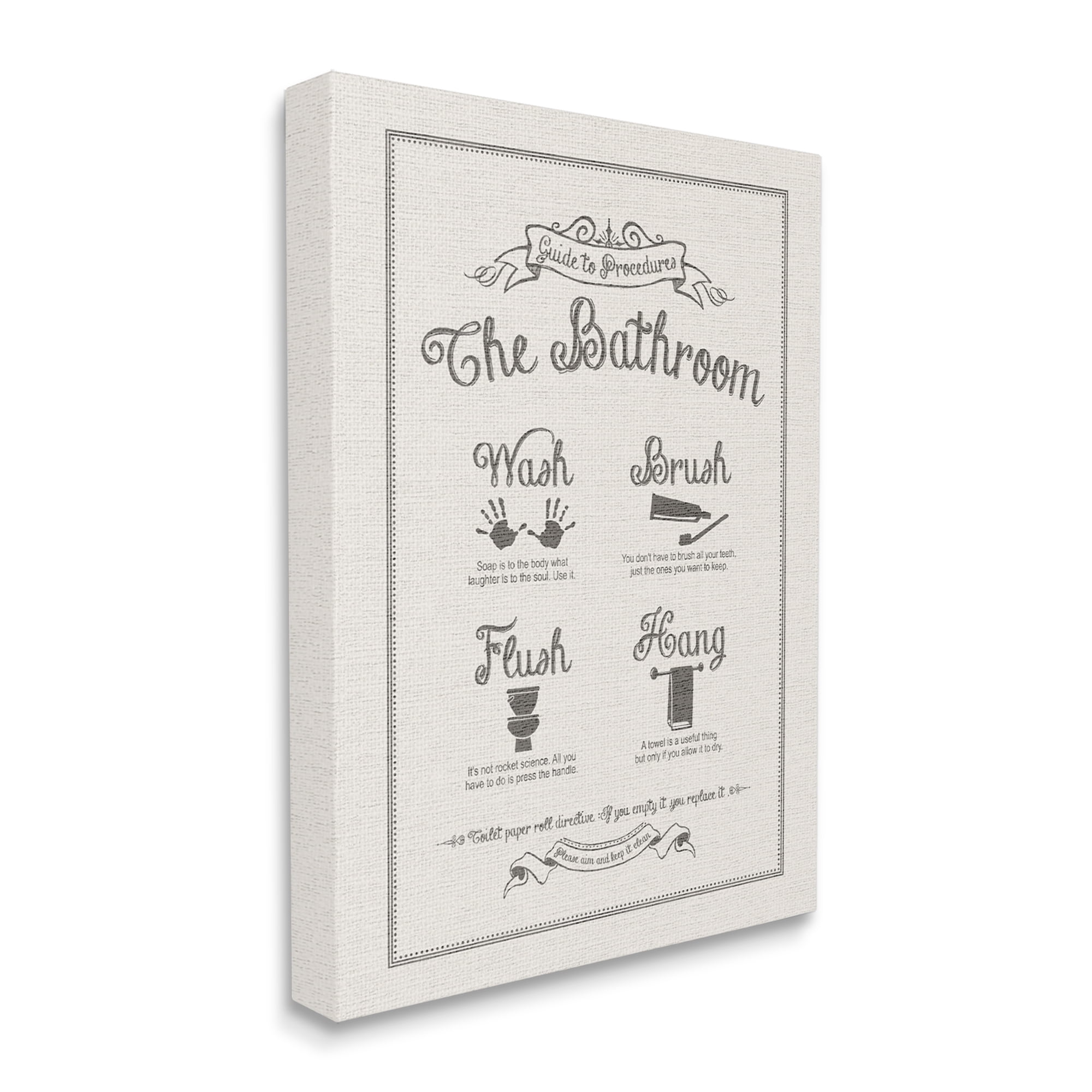 Humorous Linen Look Bathroom Procedures Canvas Wall Art