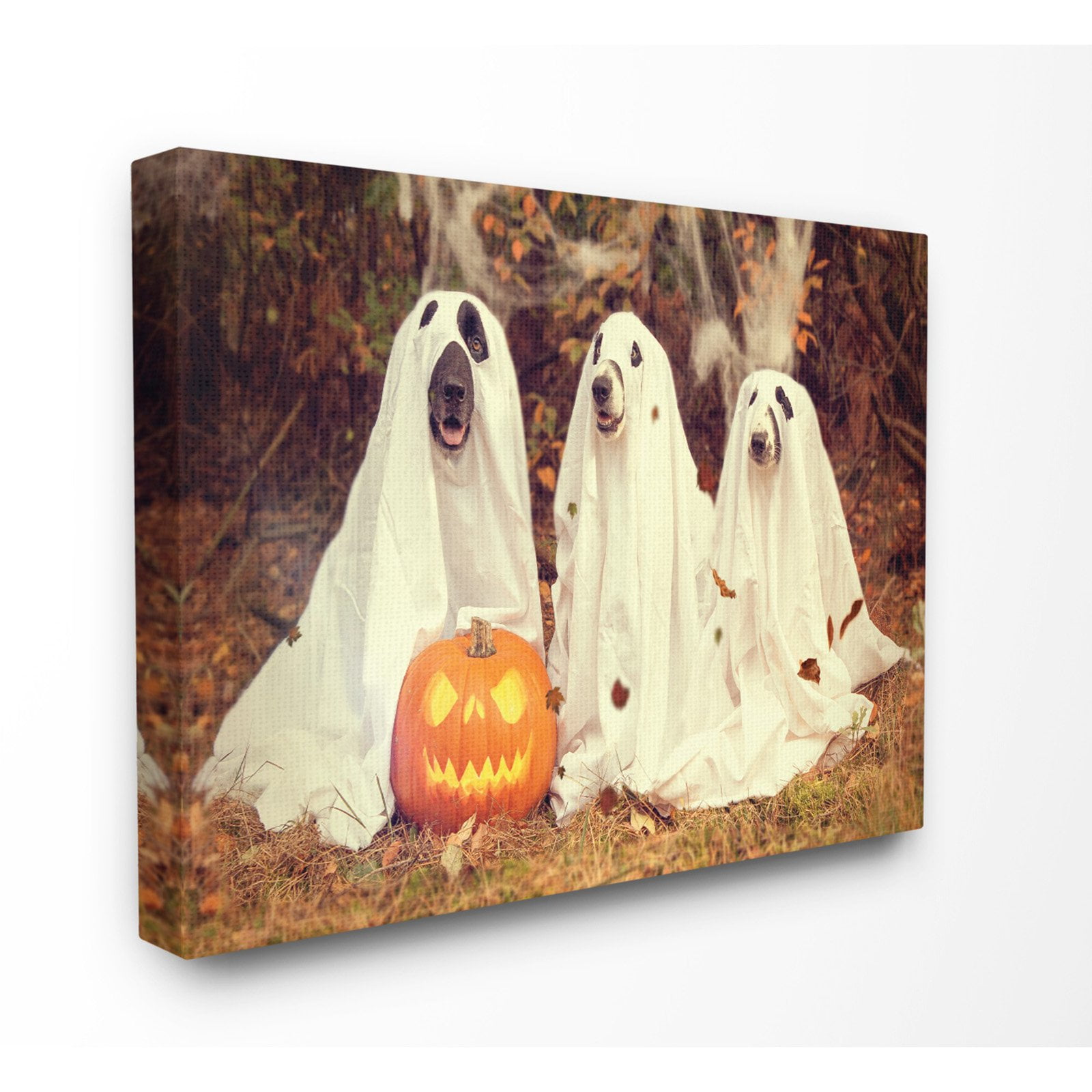 The Stupell Home Decor Collection Halloween Pumpkin and Ghost Dogs Wall Art