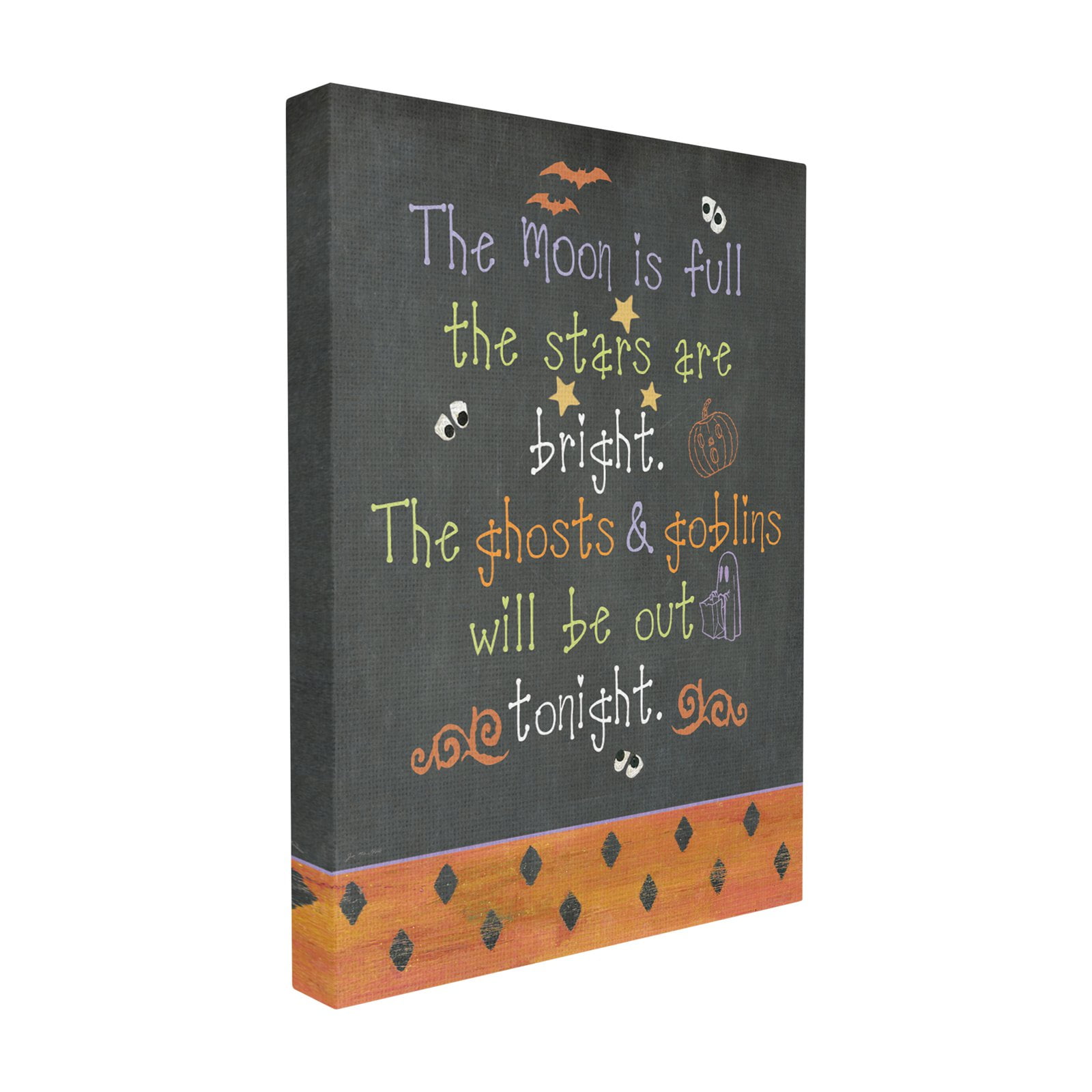 The Stupell Home Decor Collection Halloween Typog Chalkboard Moon is Full Ghost Goblins Tonight Oversized Stretched Canvas Wall Art, 24 x 1.5 x 30