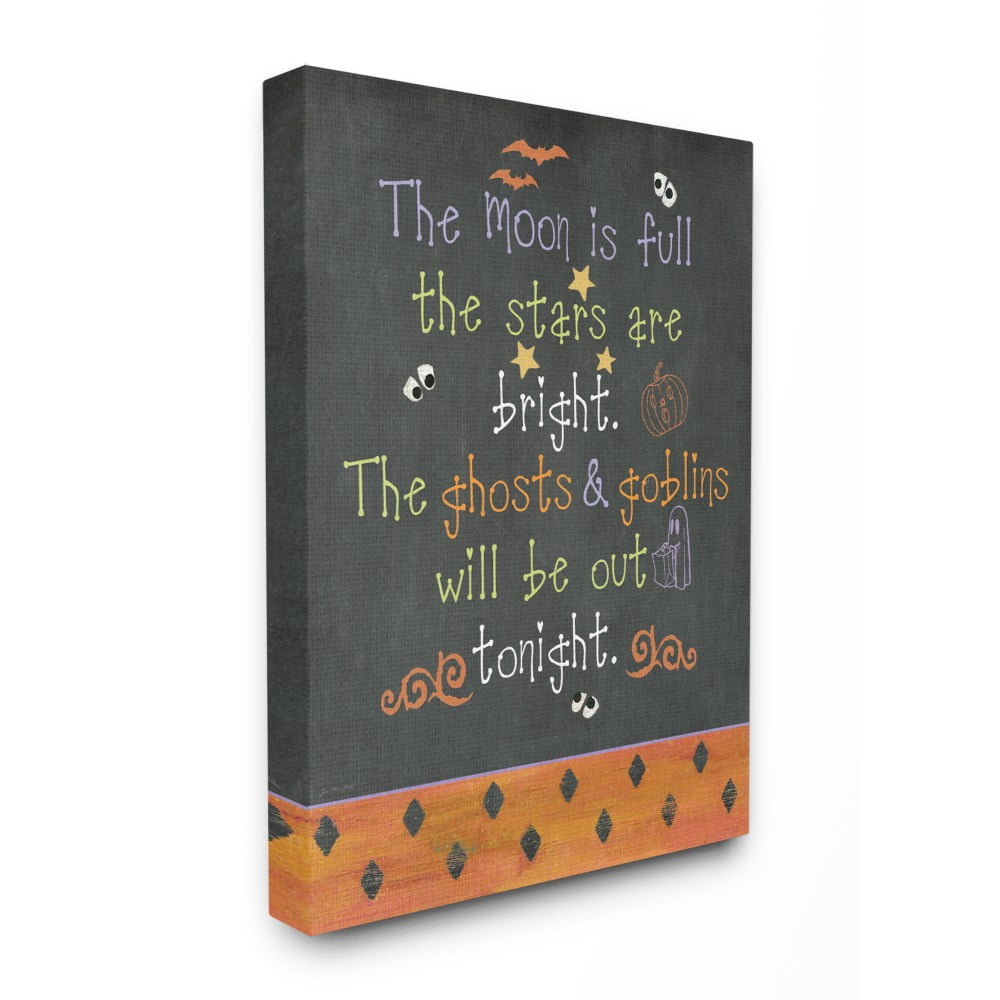 The Stupell Home Decor Collection Halloween Typog Chalkboard Moon is Full Ghost Goblins Tonight Stretched Canvas Wall Art, 16 x 1.5 x 20