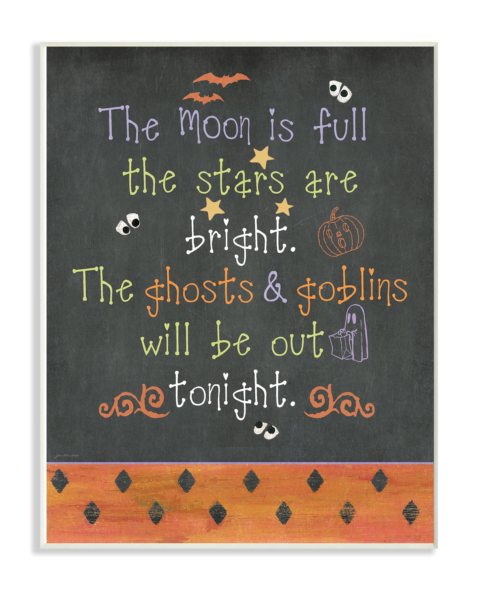 The Stupell Home Decor Collection Halloween Typog Chalkboard Moon is Full Ghost Goblins Tonight Wall Plaque Art, 10 x 0.5 x 15