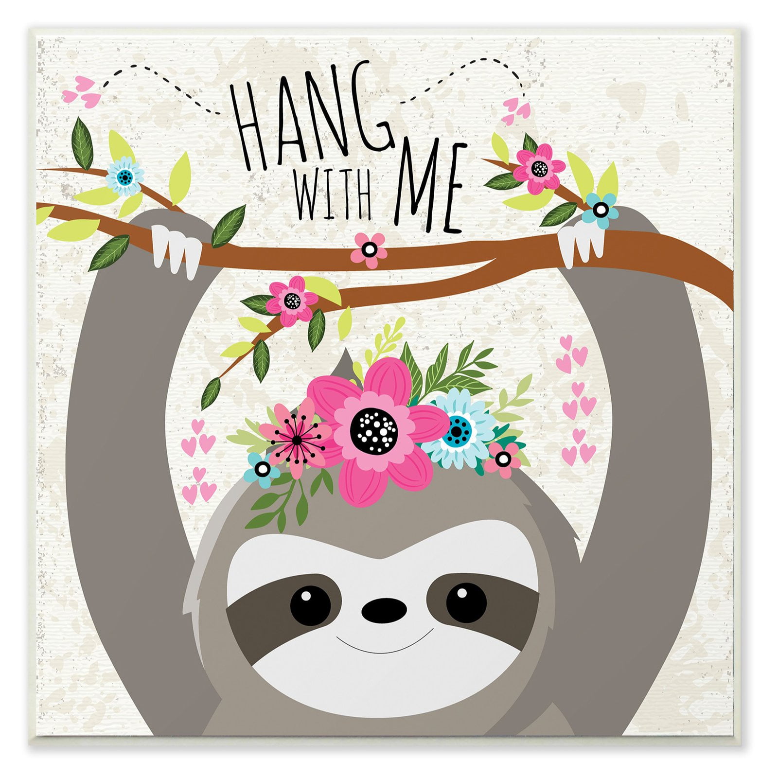 The Kids Room by Stupell Hang With Me Sloth and Flowers Wall Plaque Art, 12 x 0.5 x 12