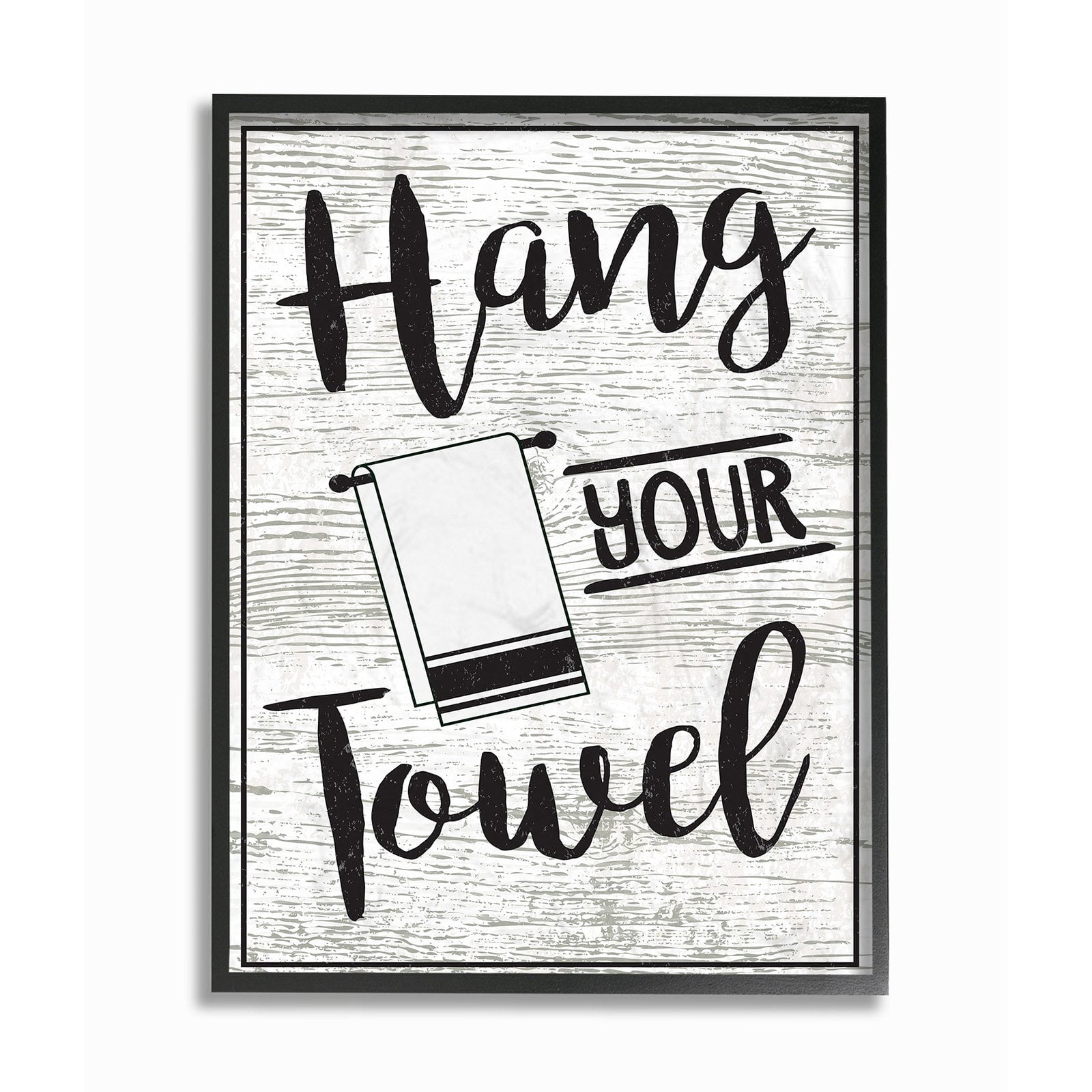 the stupell home decor collection hang your towel black and white typography stretched canvas wall art, 30 x 1.5 x 40