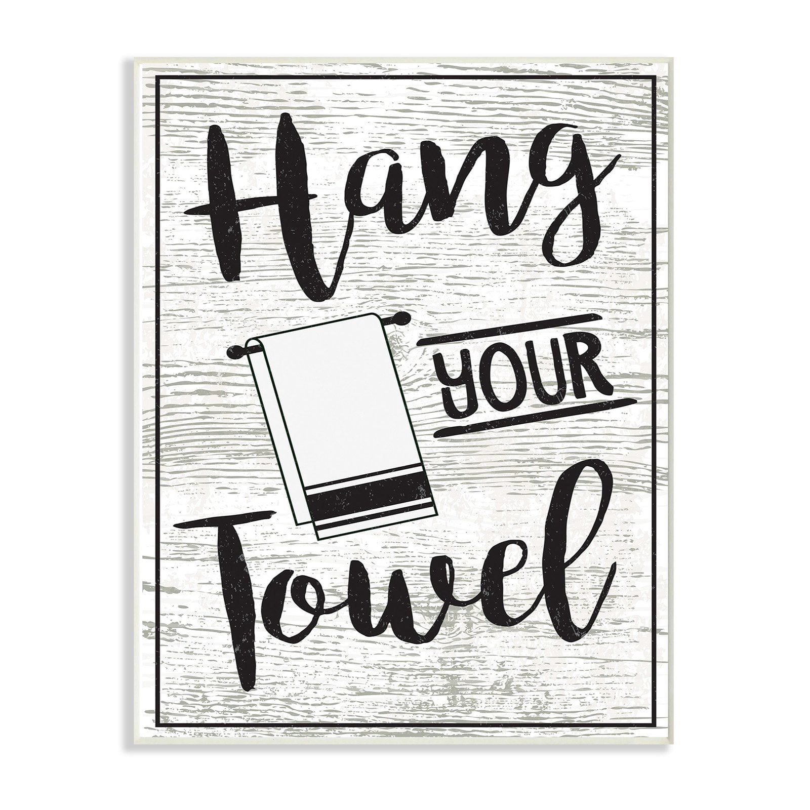 the stupell home decor collection hang your towel black and white typography stretched canvas wall art, 30 x 1.5 x 40