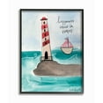 thumbnail image 1 of The Stupell Home Decor Collection Happiness Comes In Waves Lighthouse And Sailboat Coastal Illustration Framed Giclee Texturized Art, 16 x 20, 1 of 4