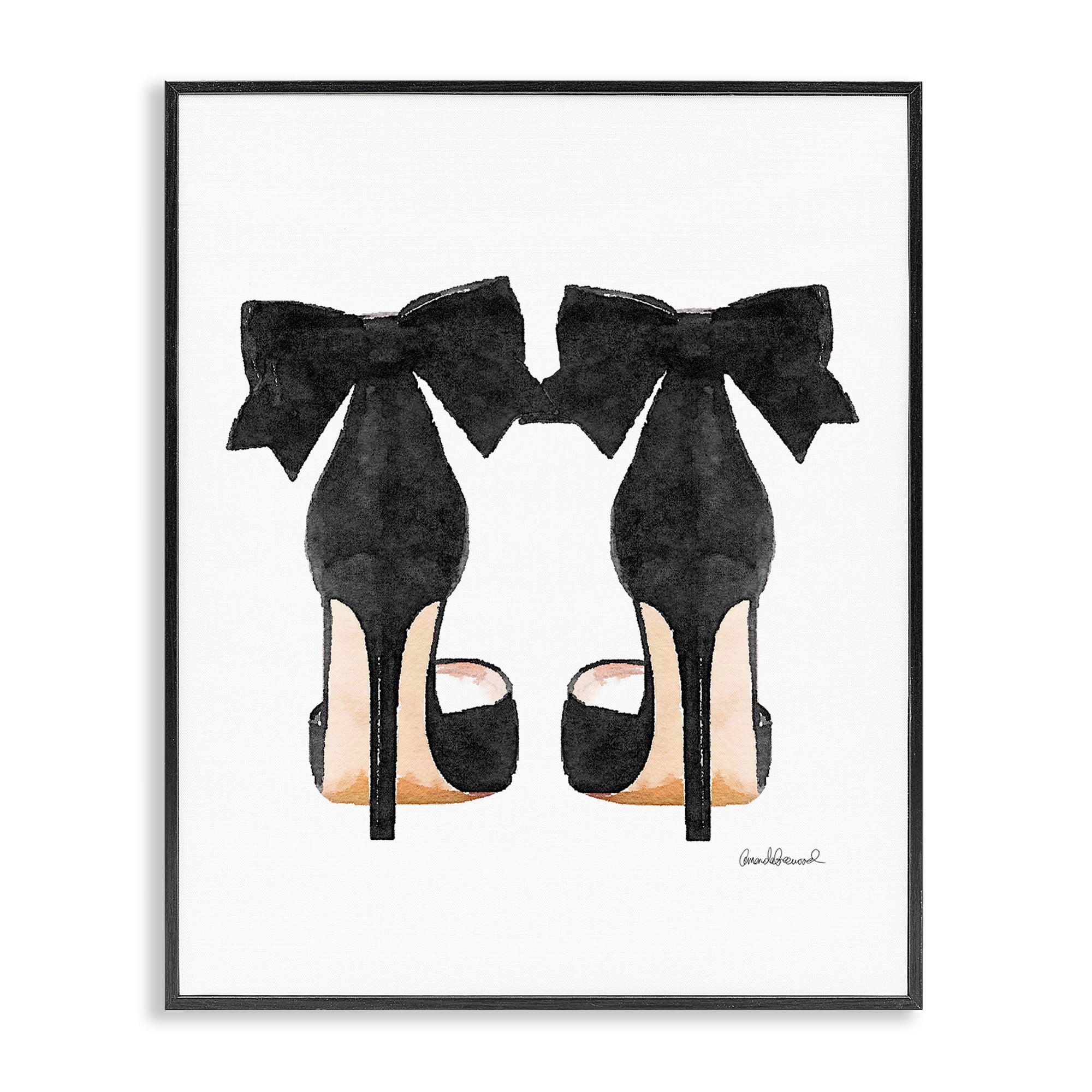 Elegant Black Heels with Bow Canvas Print in Ebony Frame