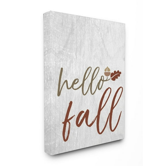 The Stupell Home Decor Collection Hello Fall Oak Leaves and Acorn Oversized Stretched Canvas Wall Art, 24 x 1.5 x 30
