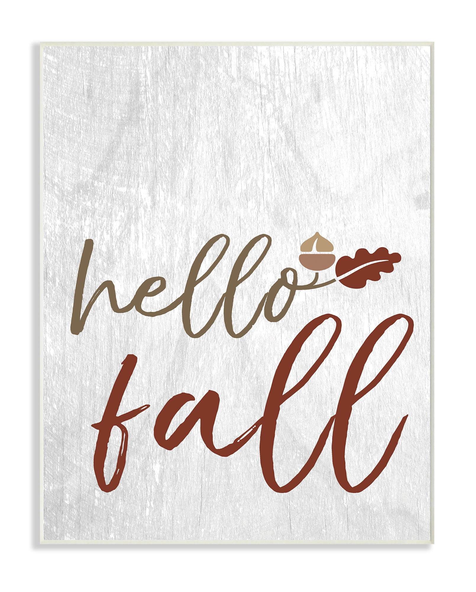 The Stupell Home Decor Collection Hello Fall Oak Leaves and Acorn Wall Plaque