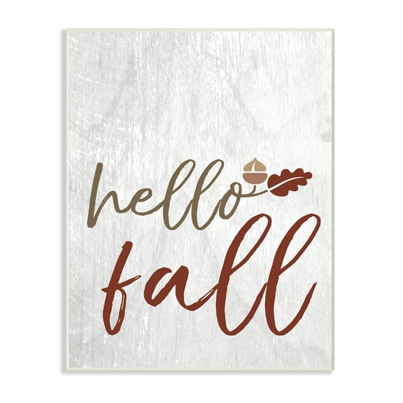 The Stupell Home Decor Collection Hello Fall Oak Leaves and Acorn Wall Plaque