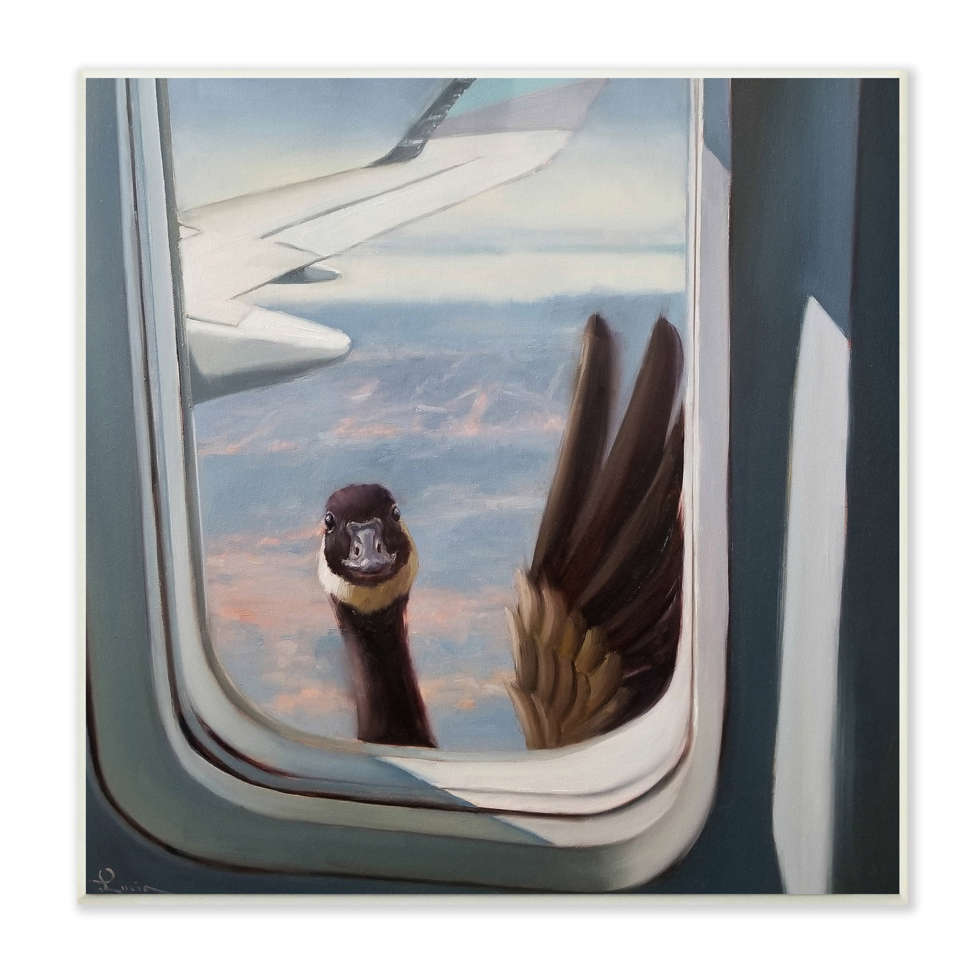 The Stupell Home Decor Collection Hello from a Goose Airplane Window Scene Painting Wall Plaque Art, 12 x 12