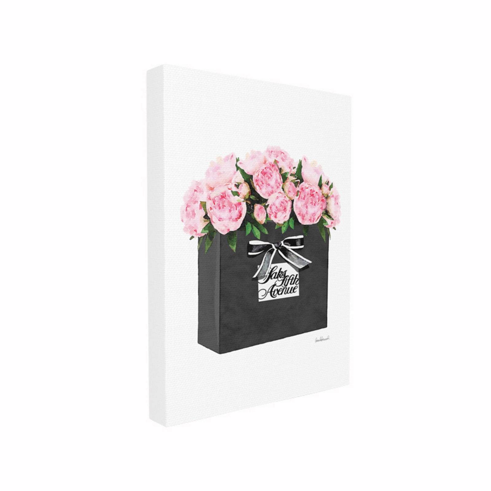 The Stupell Home Decor Collection High End Black Shopping Bag Filled with Pink Peonies Stretched Canvas Wall Art, 16 x 1.5 x 20