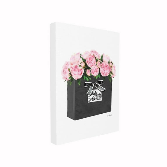 The Stupell Home Decor Collection High End Black Shopping Bag Filled with Pink Peonies Stretched Canvas Wall Art, 16 x 1.5 x 20