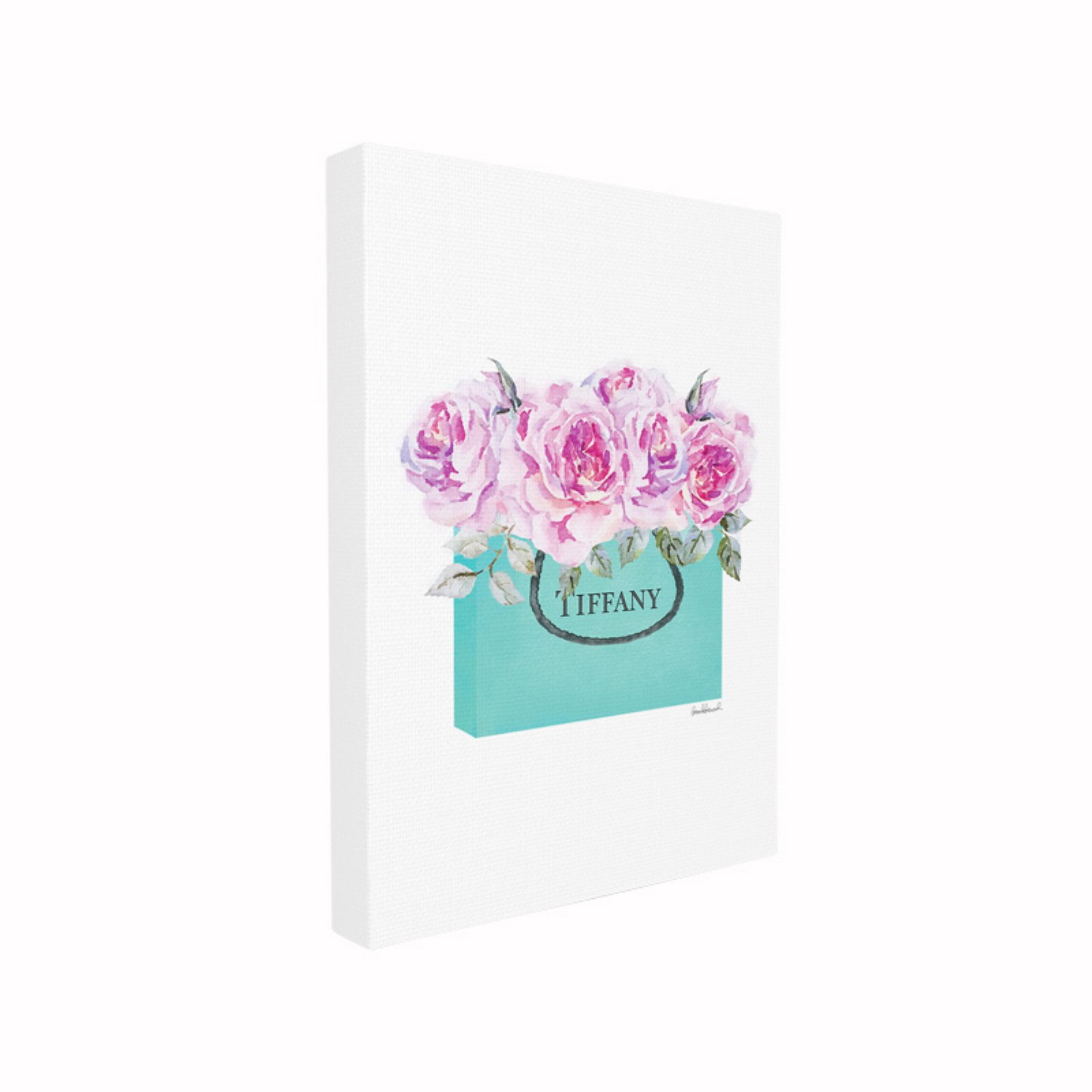 The Stupell Home Decor Collection High End Teal Shopping Bag Filled with Pink Roses XXL Stretched Canvas Wall Art, 30 x 1.5 x 40