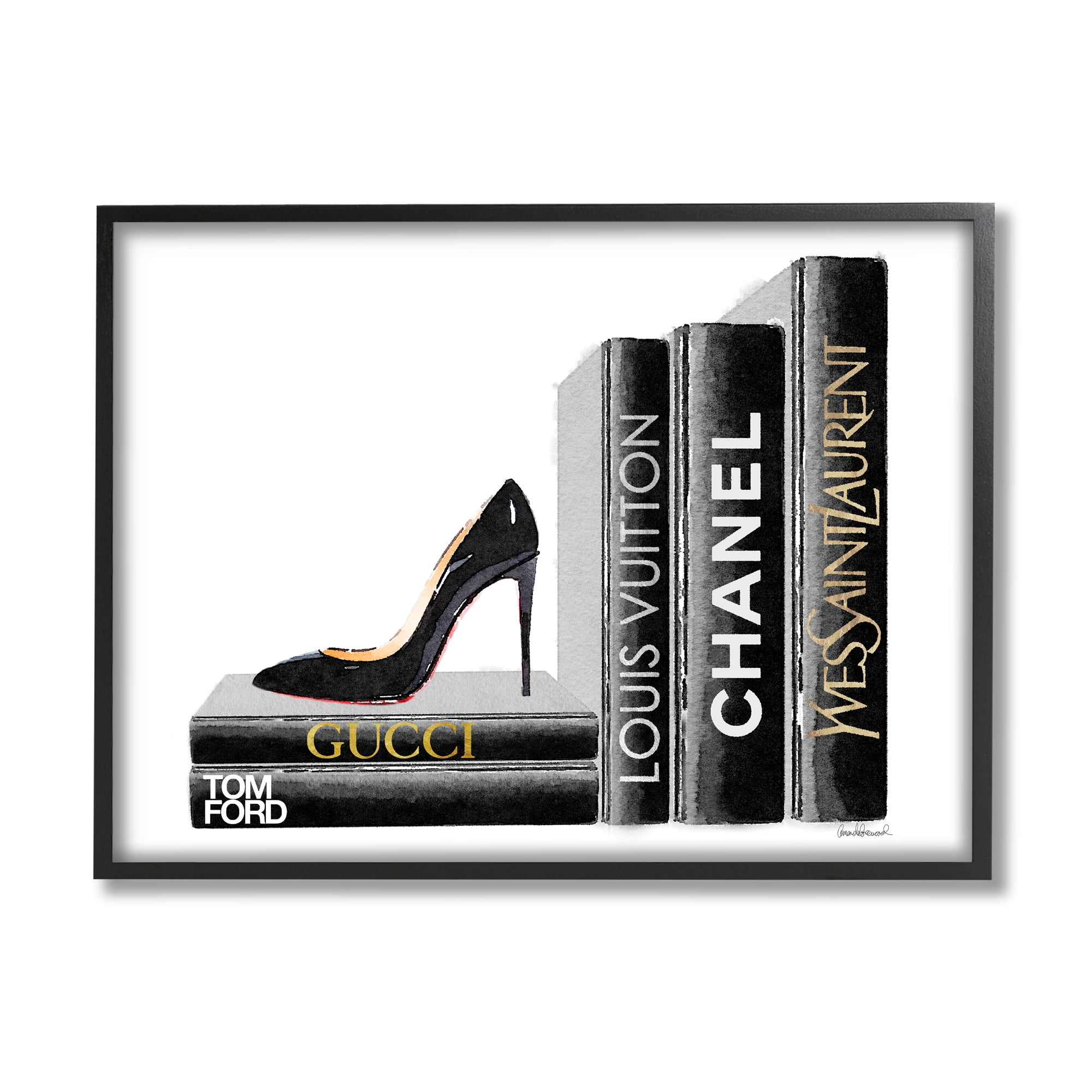 The Stupell Home Decor Collection High Fashion Black Book Shelf with Stilettos Heel Oversized Framed Giclee Texturized Art, 16 x 1.5 x 20