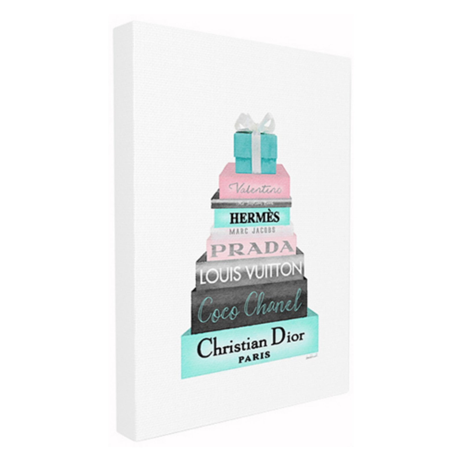 The Stupell Home Decor Collection High Fashion Bookstack Pink with Blue Box and Bow Oversized Wall Plaque Art, 12.5 x 0.5 x 18.5