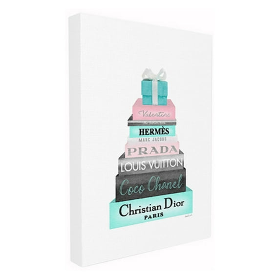 The Stupell Home Decor Collection High Fashion Bookstack Pink with Blue Box and Bow Wall Plaque Art, 10 x 0.5 x 15