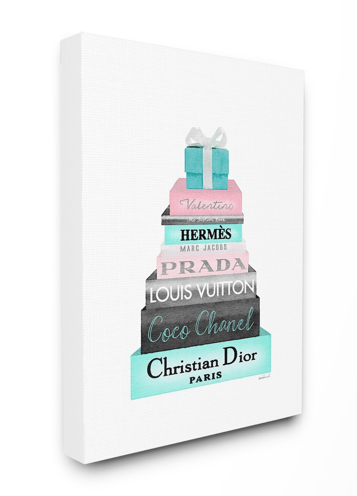 High Fashion Bookstack Pink and Blue Canvas Wall Art for Kids