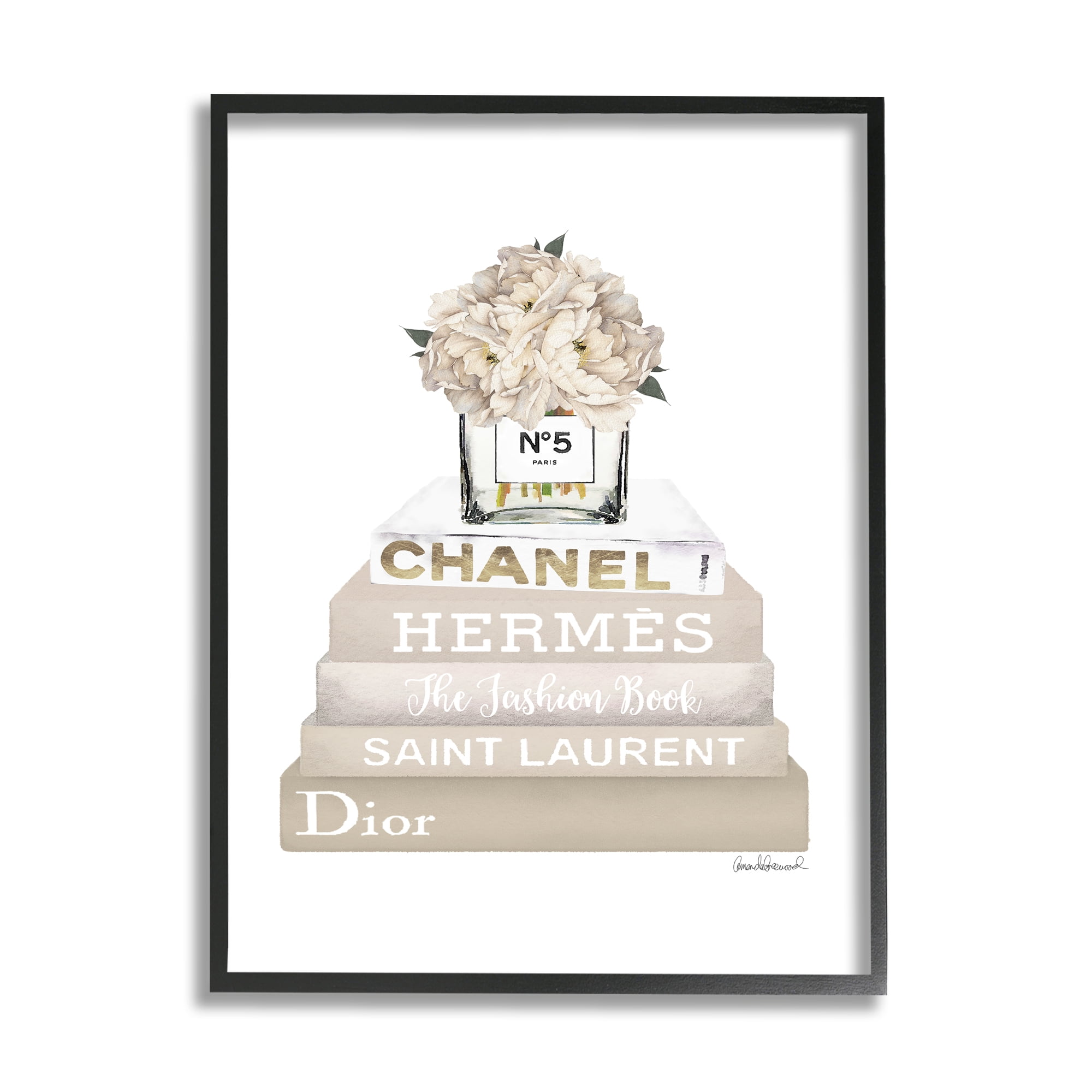 The Stupell Home Decor Collection High Fashion Bookstack with Tan Flowers Oversized Framed Giclee Texturized Art, 16 x 1.5 x 20