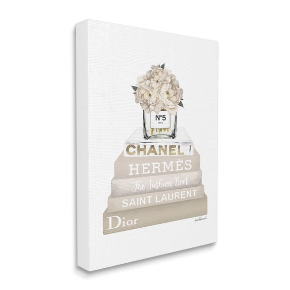 The Stupell Home Decor Collection High Fashion Bookstack with Tan Flowers Stretched Canvas Wall Art, 16 x 1.5 x 20