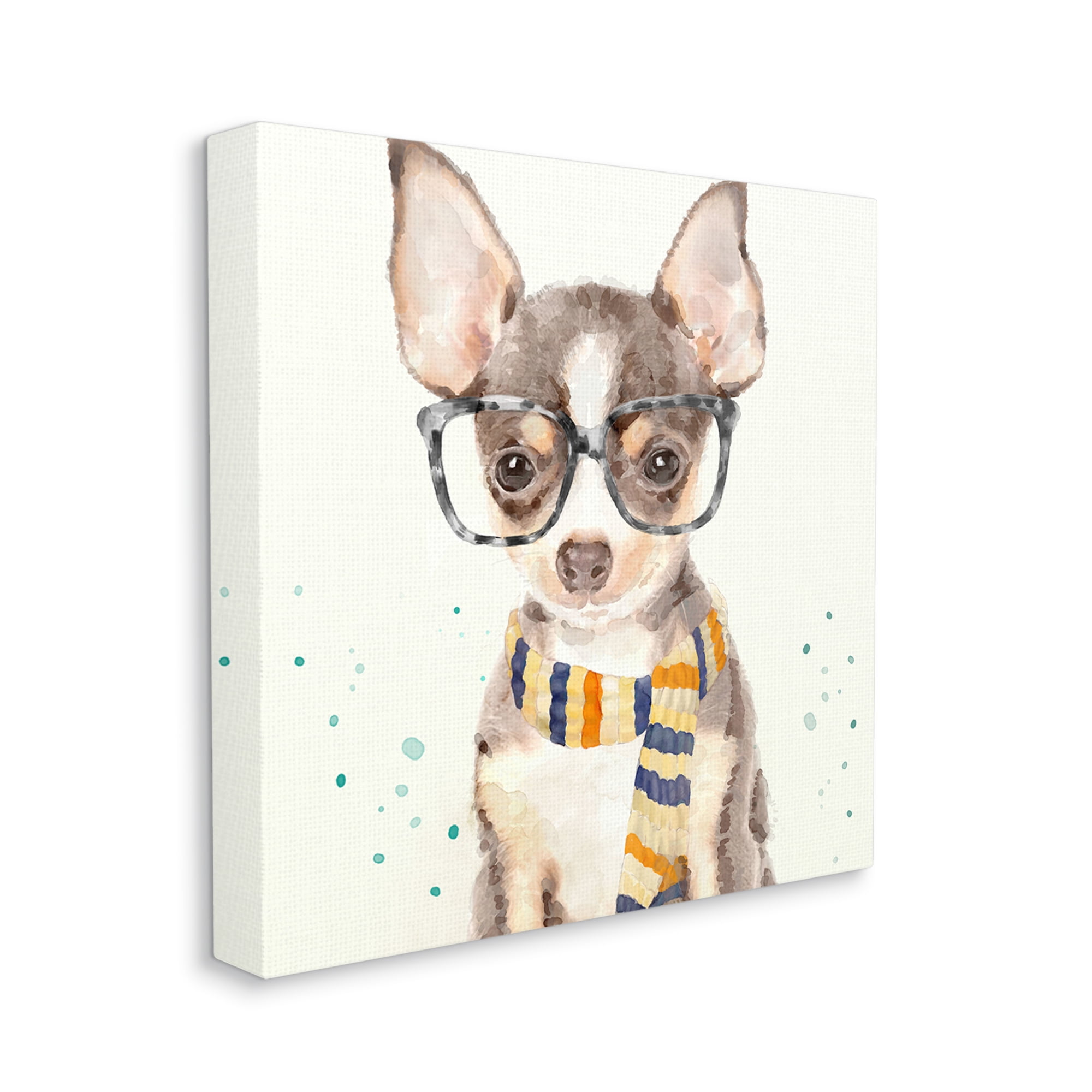 The Stupell Home Decor Collection Hipster Chihuahua Puppy With Glasses And Scarf Watercolor XL Stretched Canvas Wall Art, 30 x 1.5 x 30